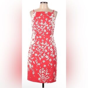 Magaschoni Collection Coral White Floral Summer Dress Pencil Knee Length NWT
